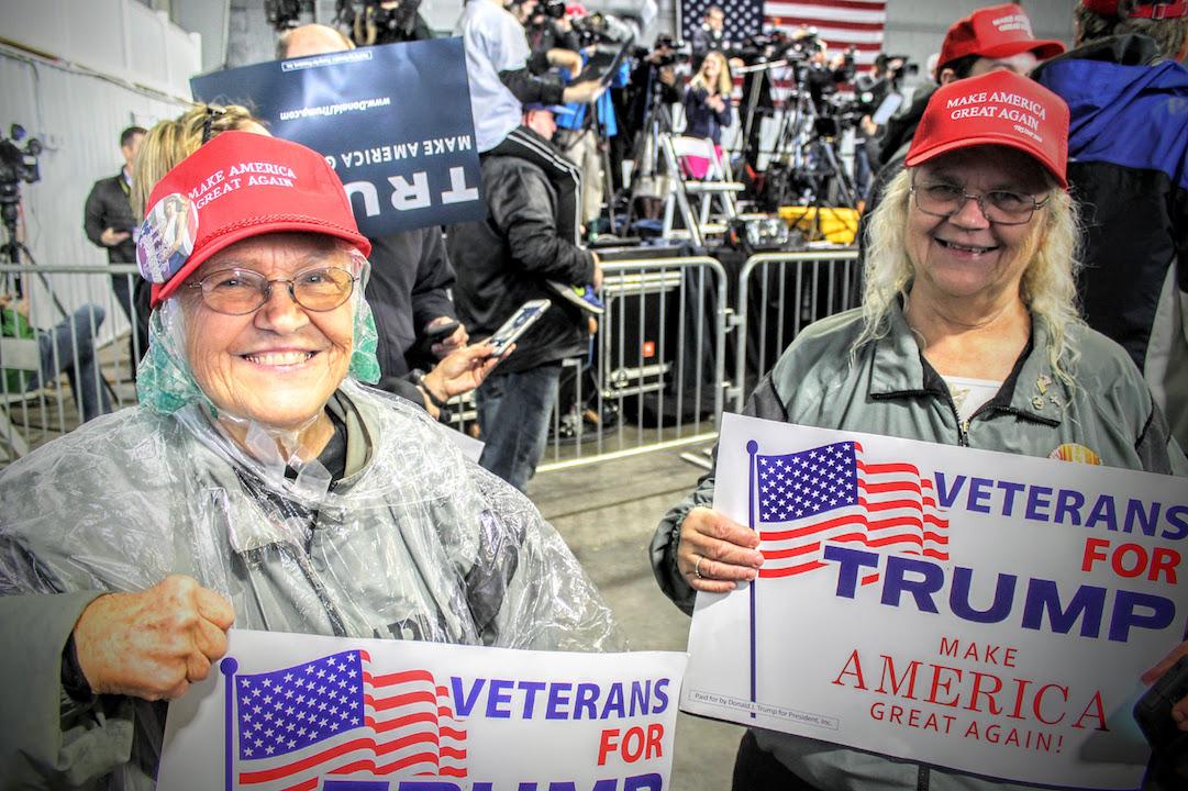 82 year old Anna Isaacs (left) poses with her daughter, Jodi (right). Isaacs likes Trump because he is a conservative person and isn't bought and paid for. 